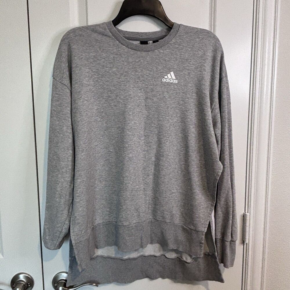 Adidas Womens S Oversized High Low Sweatshirt Gray Side Stripe Tunic Athleisure